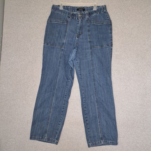 Judy Blue Denim - Judy Blue Womens 14 High Rise Elastic Waist Straight Leg Patch Pocket Jeans
